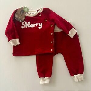Rabbit + Bear Organic 3-6 Months Baby Top Pants Set Red Holiday Christmas NWT